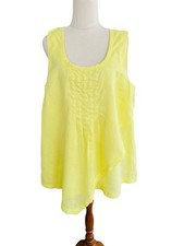 Virtuelle Top Size 12-14 Linen Bright Lemon Yellow Front Pleats Asymmetric Hem