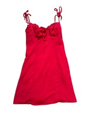 SHEIN MOD Red Ruffle Tie Shoulder Ruched Bust Tie Front Cami Dress Size L NWT