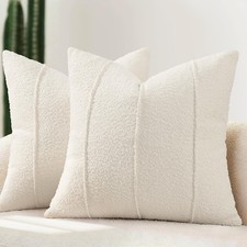 Textured Boucle Throw Pillow Covers 18x18 Pack of 2 - Soft Neutral Striped Cu...