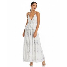 LoveShackFancy NWT Briar Blue Metallic Floral Halter Maxi Dress size 4