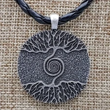Silver Tone Celtic Spiral Tree of Life Yggdrasil Roots Pendant 24" 34mm