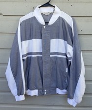 VTG 80s Christian Dior Monsieur Striped Track Jacket Medium Gray White Full Zip
