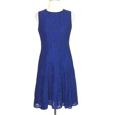 TOMMY HILFIGER Women Sz 2 Metallic Blue Navy Lace Fit and Flare Dress Whimsical