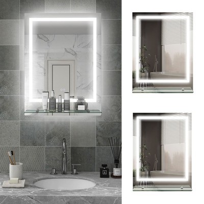 Badspiegel mit LED-Beleuchtung, Ablage, dimmbarer Touchschalter, Defog