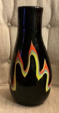 Vintage Hand Blown Black Art Glass Vase   Pulled Flame Motif   Studio Sculptural