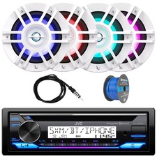 JVC KD-T92MBS 1-DIN Marine Bluetooth CD Receiver, 4x 6.5" 300W RGB LED Speakers