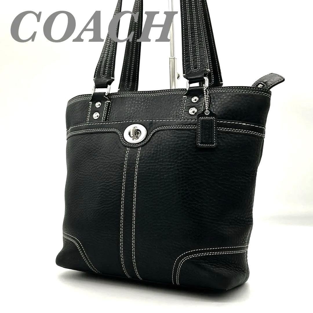 Coach Women's Shoulder Bag Handbag Purse Black Leather Solid Used Bag