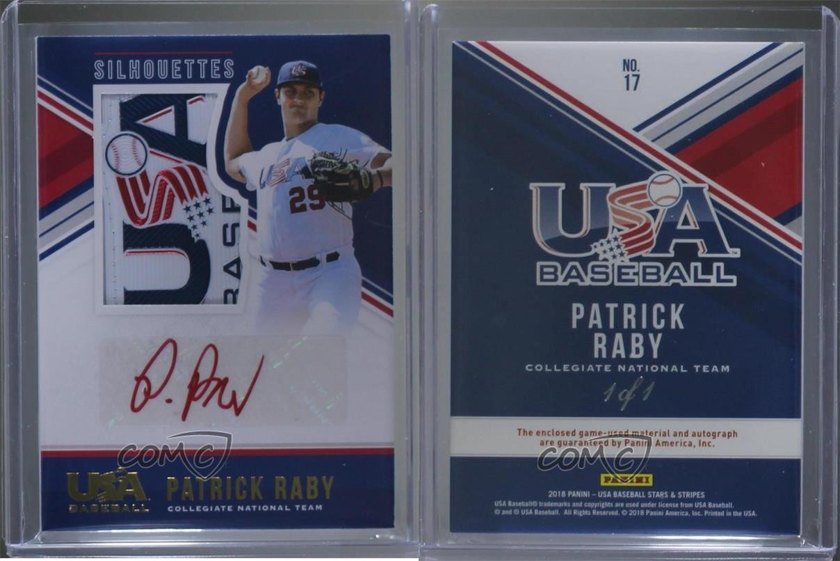 2018 Panini USA Baseball Stars & Stripes Jerseys 1/1 Patrick Raby Patch Auto 0g4 view 3