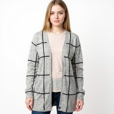 Charter Club Cardigan Sweater 100 Cashmere Windowpane Open-Front Sz Med Luxury