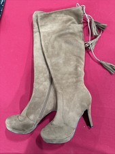 Knee High Brown Faux Suede Women s Boots With Tassles Size 7