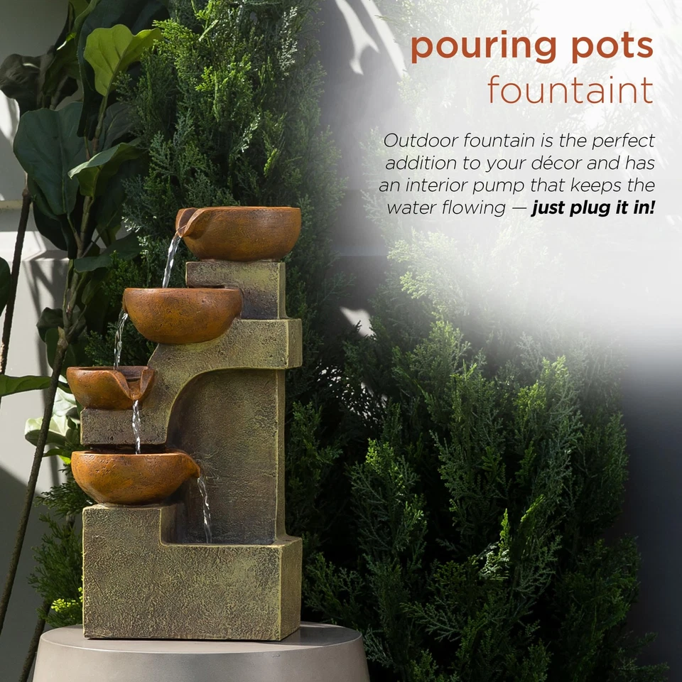 Fuente de agua para verter al aire libre marrón beige 16 pulgadas decoración relajante Foto 2 de 4