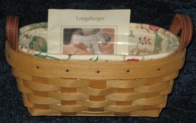 Longaberger KNICK KNACK Basket w/ Floral fabric liner & plastic protector 10652