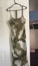 SheIn Women's Green White Tie Dye Ribbed Knit Midi Tank Dress Scoop Neck L