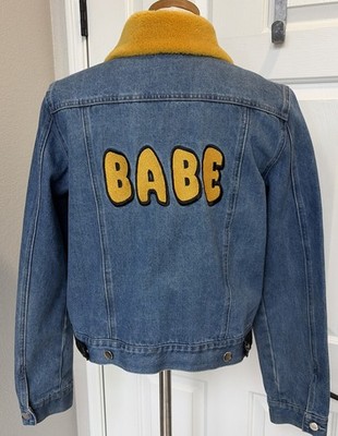 Samantha Sipos Women s Babe Denim Jacket size Large Shearling Collar $495 VGUC D