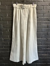 ZIMMERMANN Radiate White Linen Wide Leg Pleated Trouser Slouch Pants