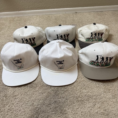 Vintage 90er Golfhut verstellbarer Riemen hinten Einheitsgröße Golfen adrette weiße Loch in einem Set