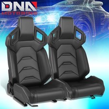 Pair Reclinable Black Carbon Fiber Pattern Racing Seats W Bottom Mount Slider