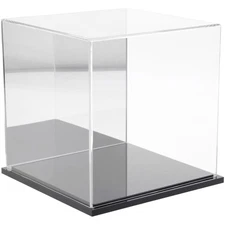Plymor Clear Acrylic Display Case with Black Base (Mirror Back), 8" x 8" x 8"