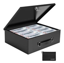 Fireproof Document Box w/ Key Lock & Money Bag Safe Storage Chest Black