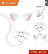 Comfortable One-Size White Cat Costume Accessories: Ears, Tail  Choker