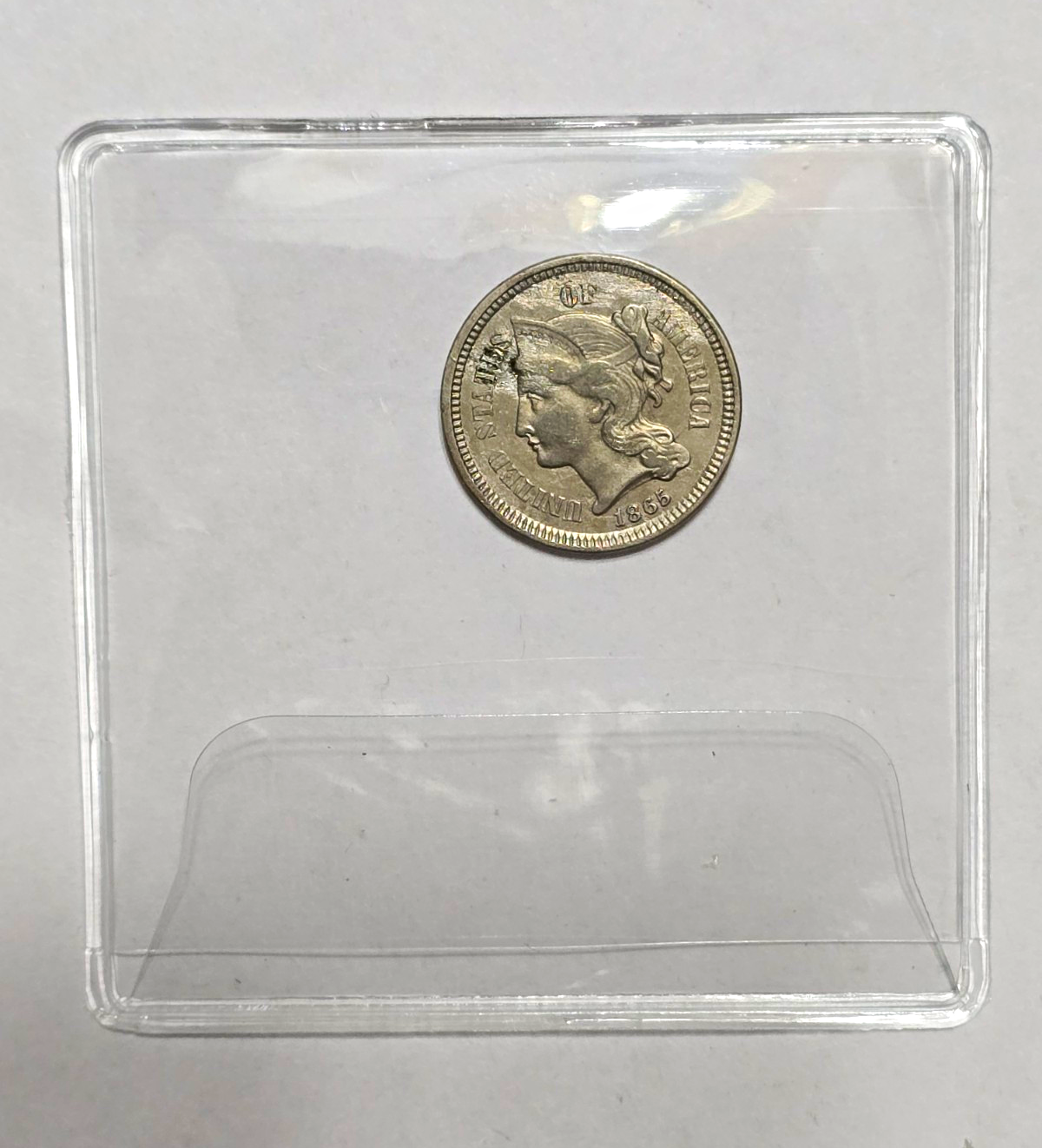 1865 U.S. 3C Three Cent Nickel Closed 3, Philadelphia Business Strike