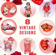 40 PCs 1 Inch Round Valentines Day Stickers 8 Vintage Designs Env Seals Party