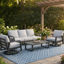 4-Piece Patio Set w/ Sofa, 2 Swivel Rocking Chairs Coffee Table