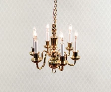 Dollhouse Brass Chandelier 6 Arm 12 Volt Electric 1:12 Scale by Houseworks