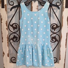 Vintage Bonnie Deb Blue White Polka Dot Drop Waist Dress Girls Size 5 USA