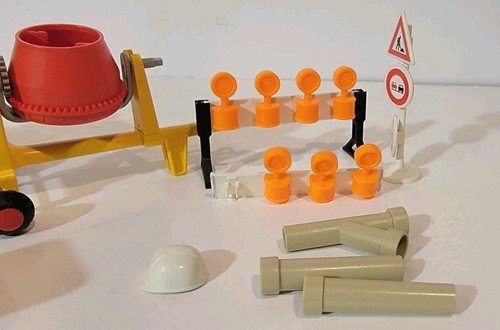 PLAYMOBIL Construction Set Pieces Mixer, Air Compressor, Signs Wheel Barrel Pipe - Picture 3 of 15