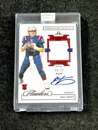 2021 Panini Flawless MAC JONES Rookie SIG-GLOVES PATCH ON CARD AUTO Red RPA #/15