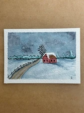 ACEO original artist trading cards watercolor landscape winter snow nature art