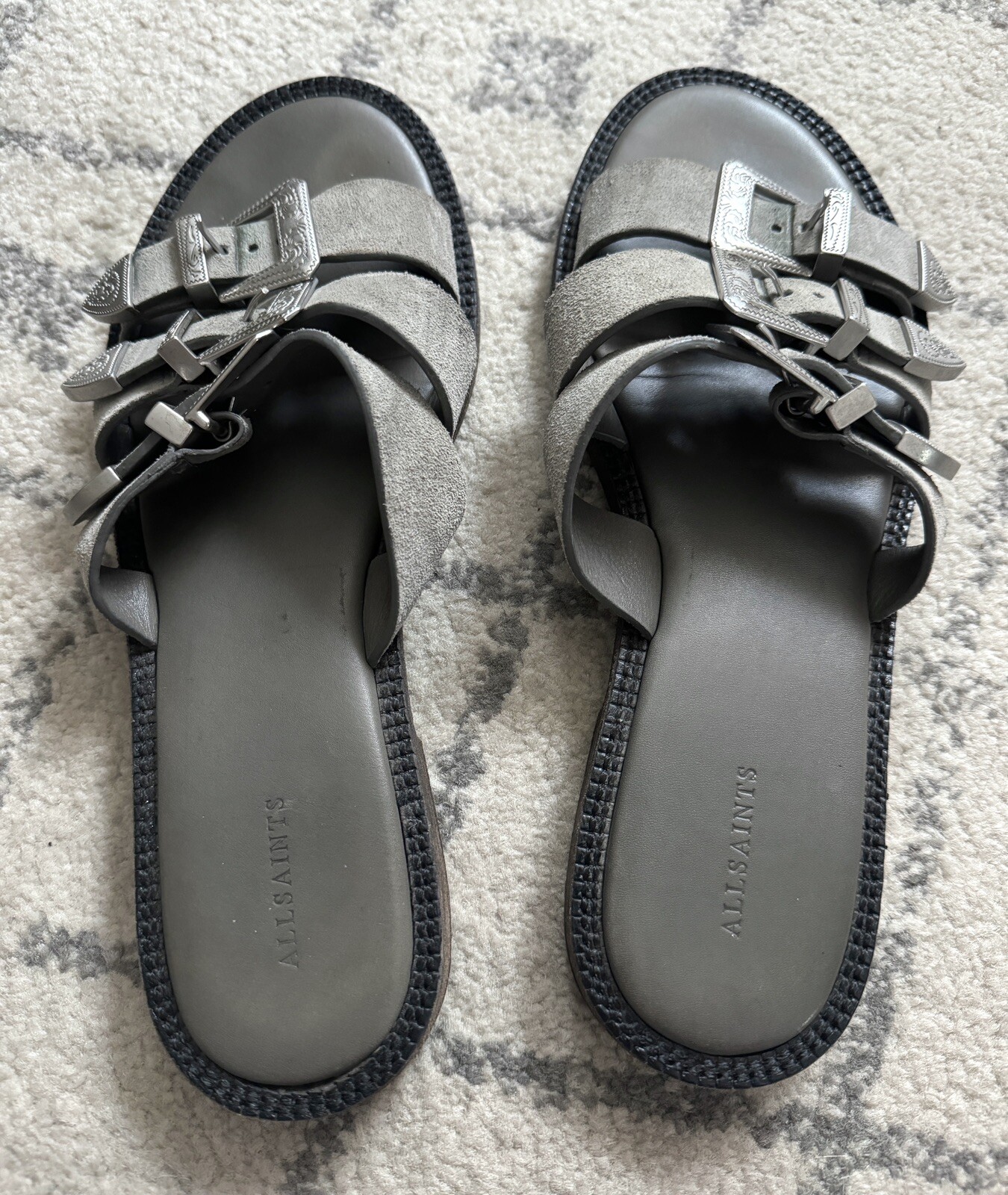 ALLSAINTS Gianna Gray Leather Sandals w/Silver Tone Buckles - Size 40 / US 10 image 4