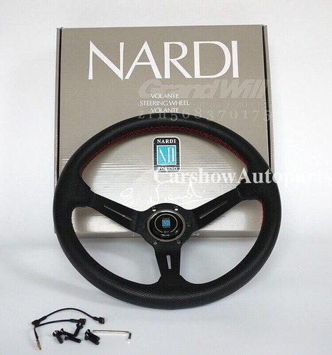 NARDI 350MM Deep Cone 9cm Perforated Leather Black Spoke Sport Steering Wheel - Picture 8 of 20