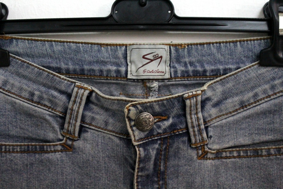 Jeans By Carlo Chionna Taglia 40 Donna Blu Cotone Pantalone Woman Logo  Italy