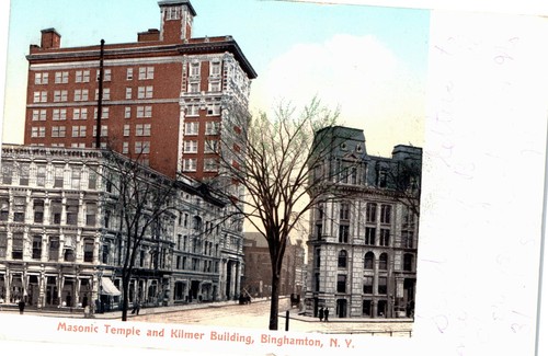 Tempio massonico e edificio Kilmer Binghamton New York 1906 cartolina indivisa