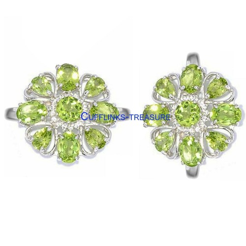 Natural Peridot Gemstones with 925 Sterling Silver Cufflinks for men's #8450 - Picture 3 of 3
