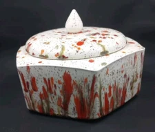 Vintage 1978 Covered Candy Dish Flame Speckle / Splatter Glaze