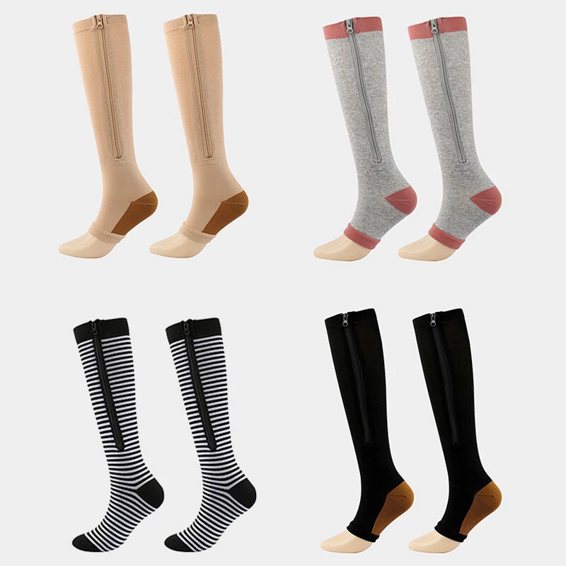 Women Men Zip Sox Compression Open Toe Socks Leg Support Stockings With Zipper . - Image 4 of 4