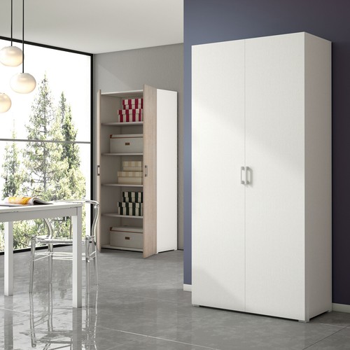 MOBILE ARMADIO MULTIUSO DISPENSA SCAFFALE 2 ANTE L90xP45xH195 CM COMPOS BIANCO - Foto 4 di 4