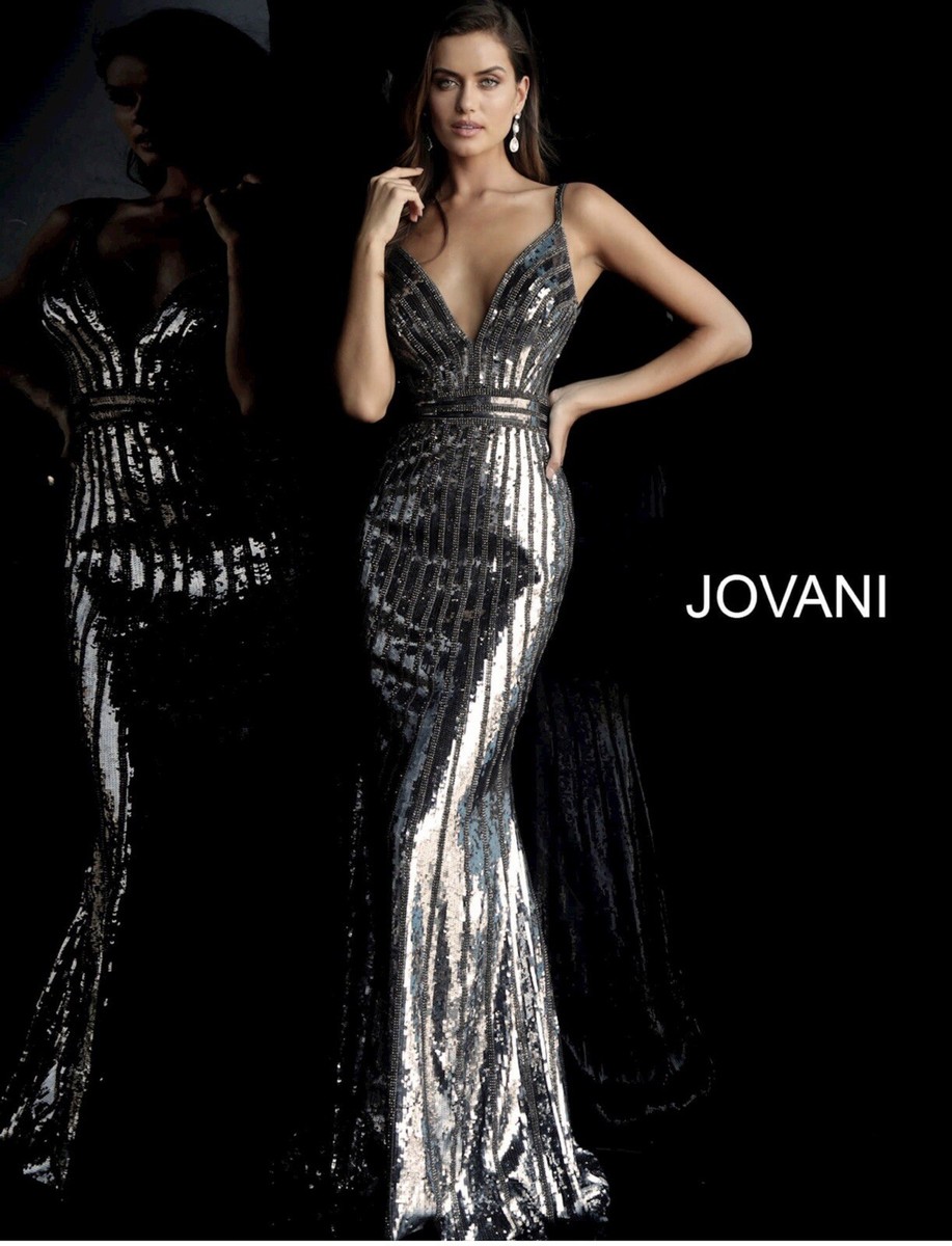 strapless open back dress Jovani 44440 Size 14 Fuchsia Beaded Sequin Prom Dress Backless Formal main image 1