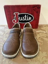 Justin's Womens Poly Boots Brown Walnut Shoes Size 6.5 M Slip On Leather JL240