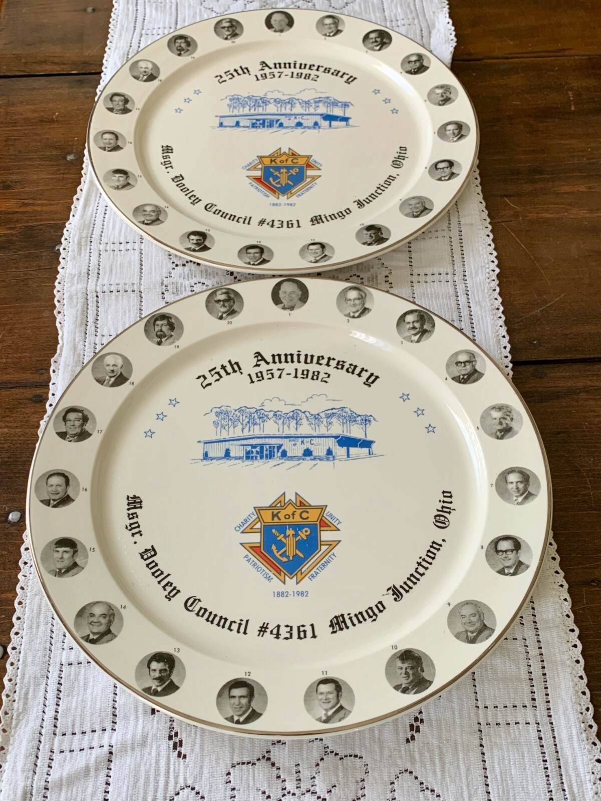 Vintage Pair KNIGHTS OF COLUMBUS 25th Anniv. Plates 1982 Mingo
