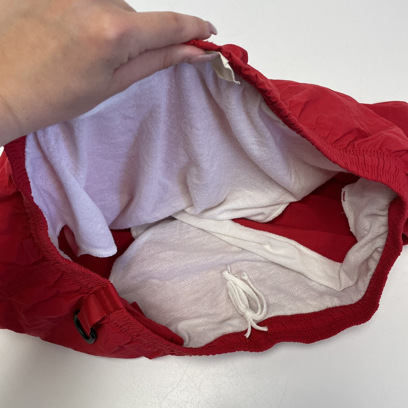 Vtg 80 90's DAN MEMBER Men's Red Nylon DIVE SAFETY Trunks DIVERS ALERT Shorts L