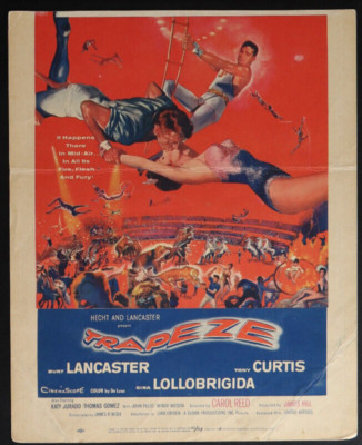 TRAPEZE MOVIE POSTER WINDOW CARD 1956 BURT LANCASTER GINA LOLLOGRIGIDA CURTIS