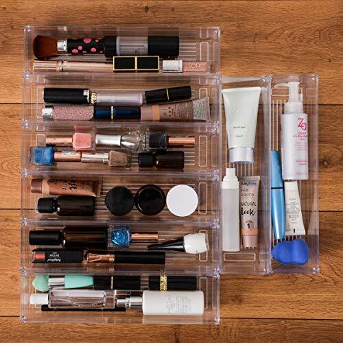 Clear Plastic Drawer Organizer Tray for Vanity 12”×3”×2” Set of