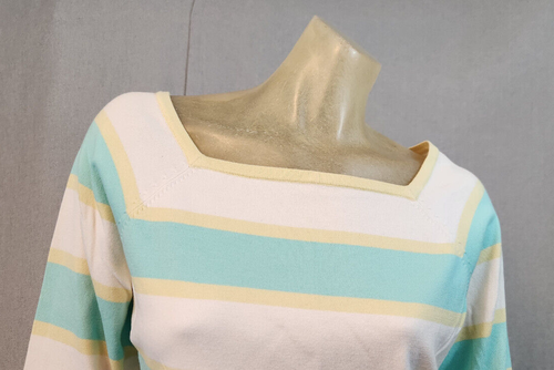 Talbots Green White Stiped Square Neck 1/2 Slv Shirt Top Blouse XL XLARGE USED - Picture 2 of 6