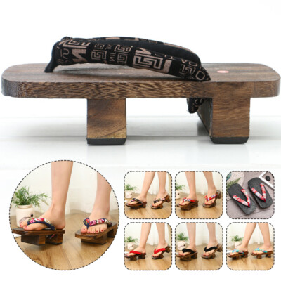 Geta Japanese Clogs Slippers Wooden Flip-flops Sakura Print Cospaly Costume Prop
