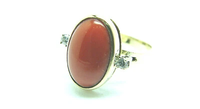 Damen Diamant Korallen Ring 585 Gold 14 Karat Gr. 60  Damenring Vintage Schmuck - Bild 1 von 4