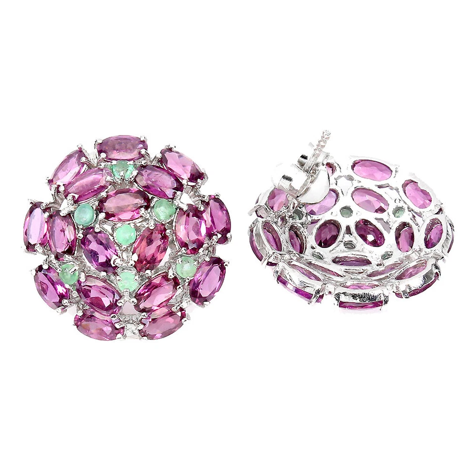 Pendientes de plata de ley 925 ovalados rodolita granate esmeralda piedras preciosas joyería Foto 3 de 4